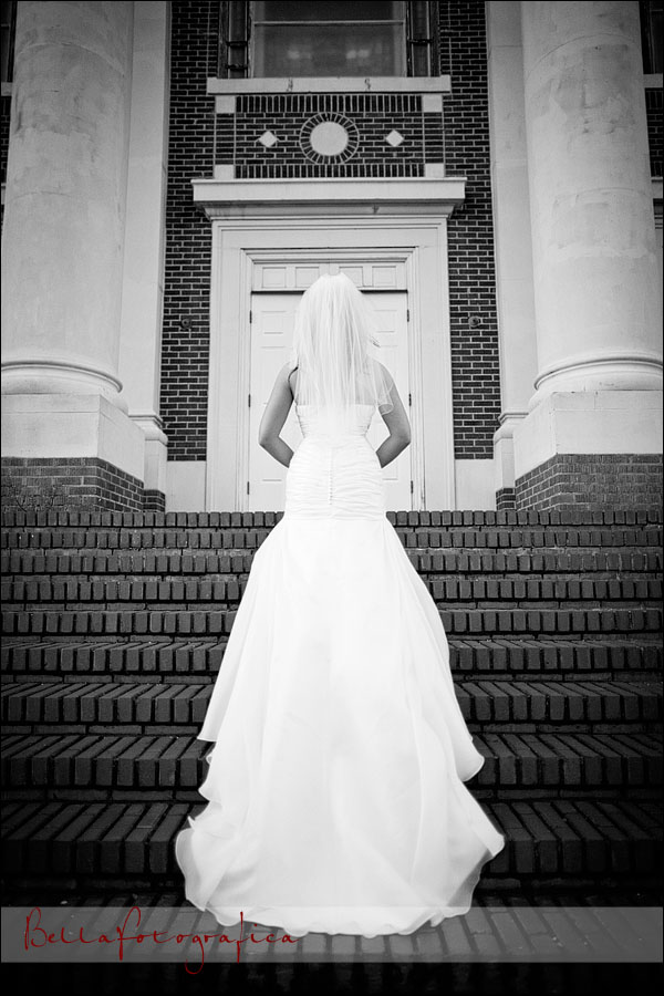 bride on steps