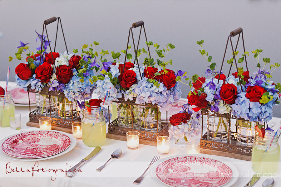 red white and blue color theme for outdoor wedding reception