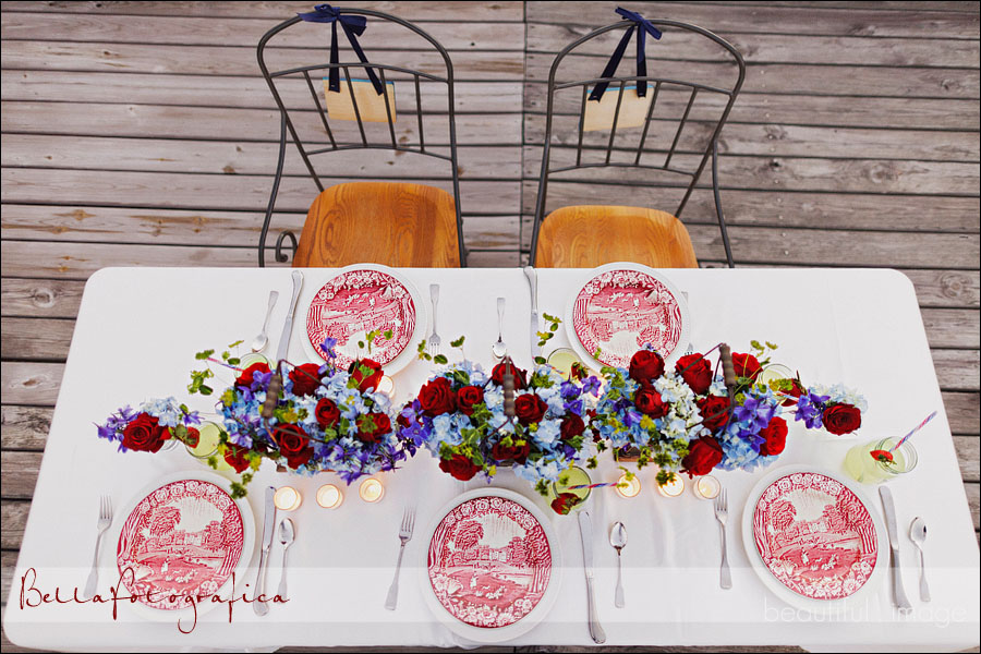 red white and blue color theme for outdoor wedding reception