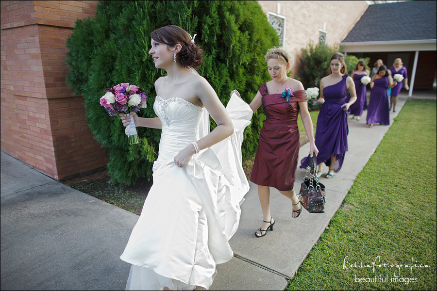 bride and bridesmaids walking to the ceremony