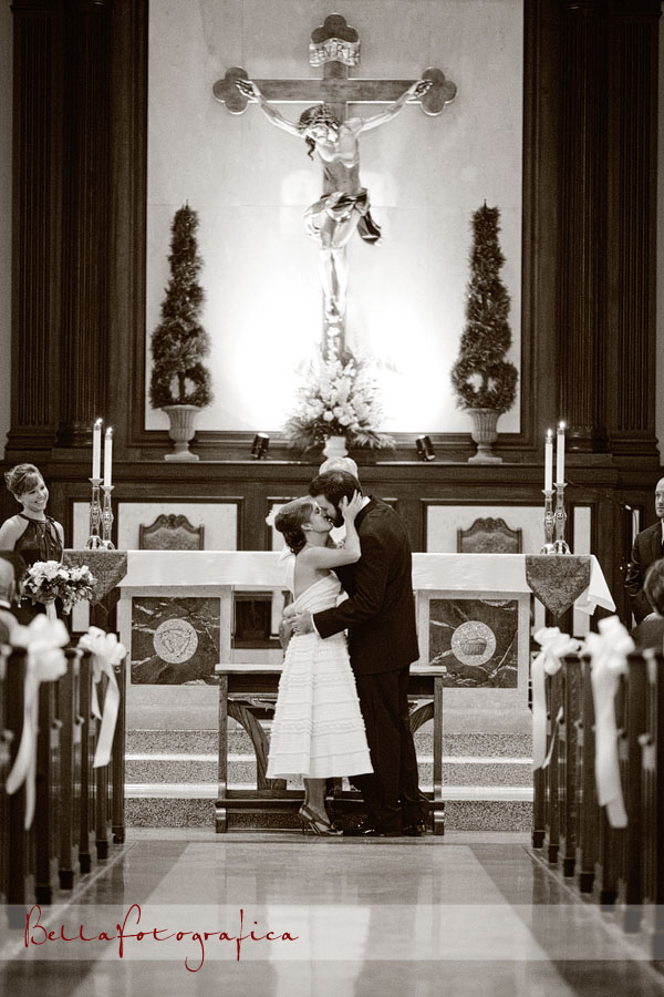 bride and grooms first kiss
