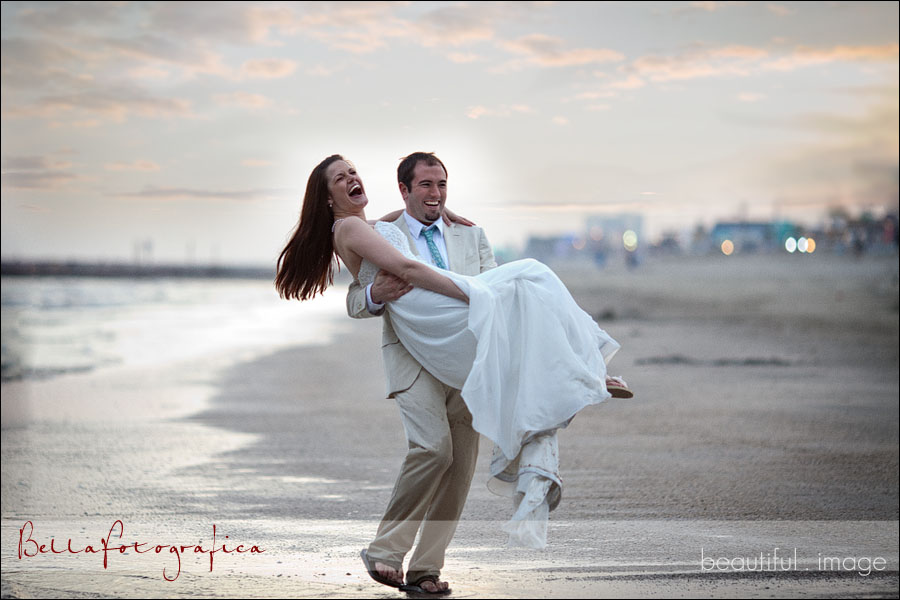 bride and groom on galveston beach