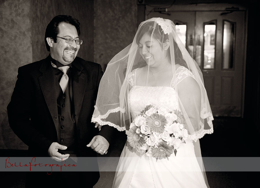 Black and White Wedding Photo of bride and her dad