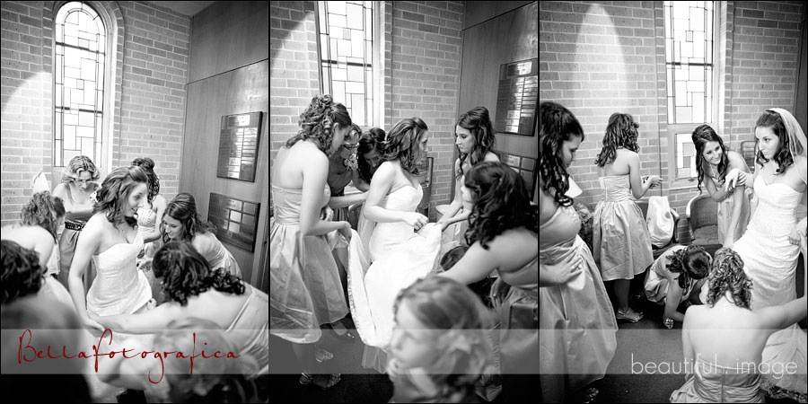 st charles wedding bridesmaids helping bride get dressed