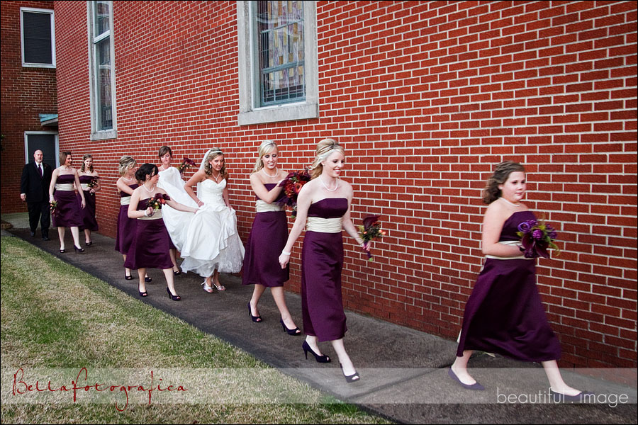 bridal party walking to the chapel