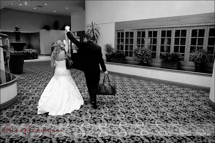 bride and groom leaving