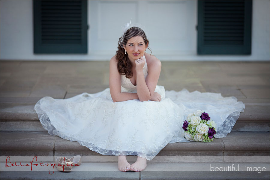 bride outdoors on steps