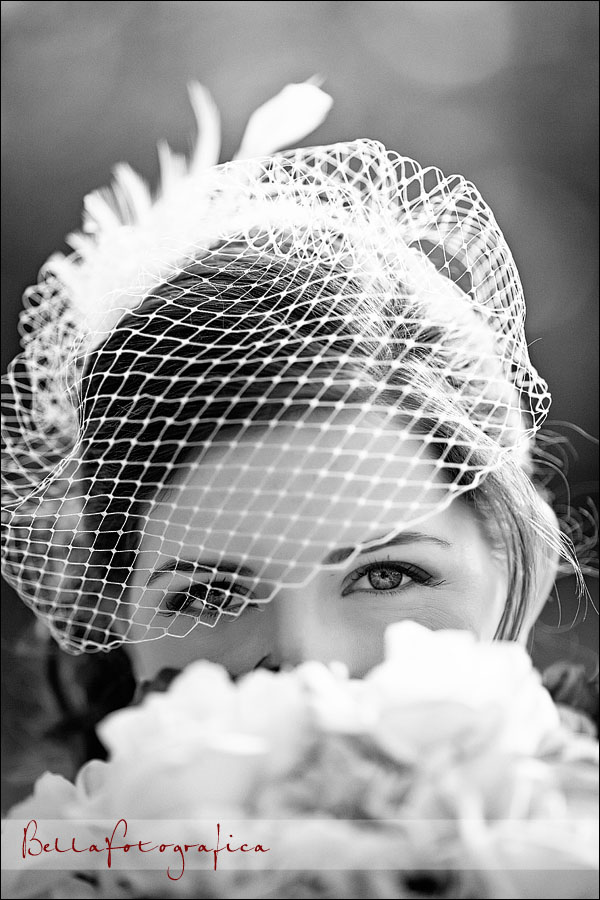 bride looking over her bouquet