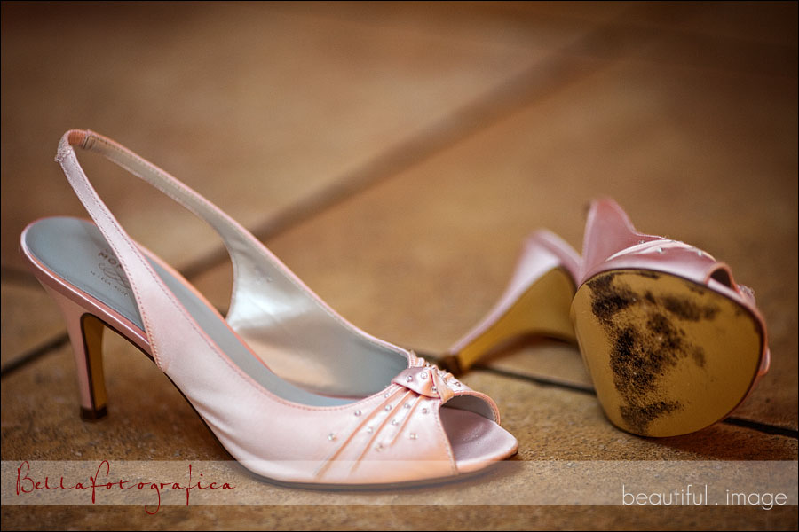 bridal shoes at the wedding reception