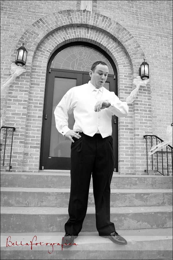 Groom in front of church