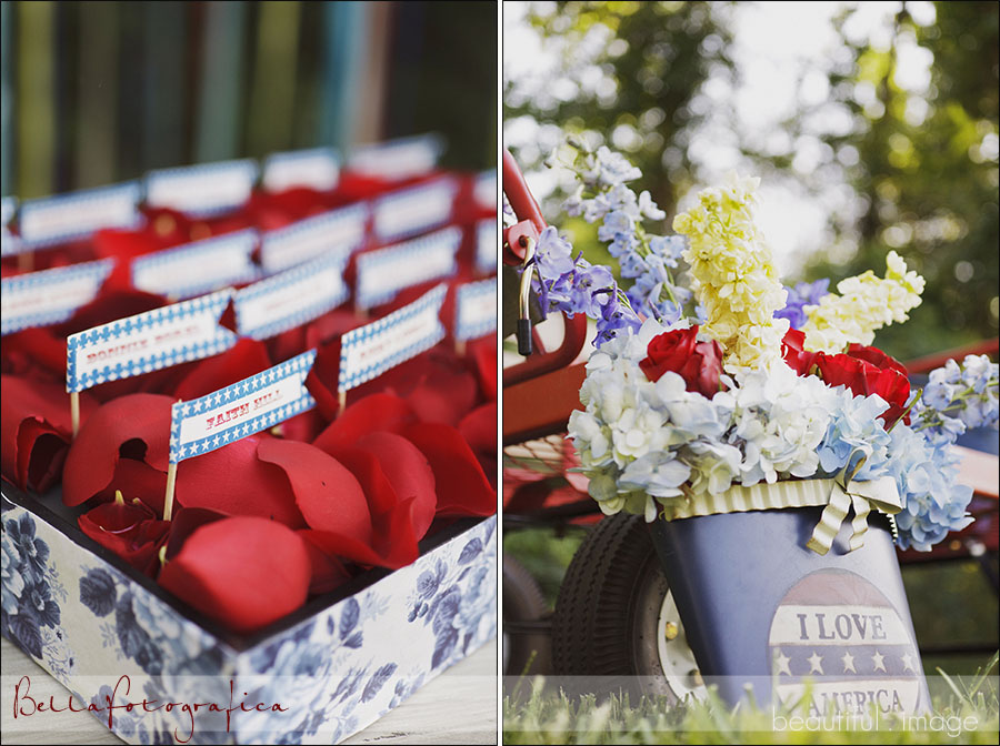 rose petals and floral decor for outdoor wedding