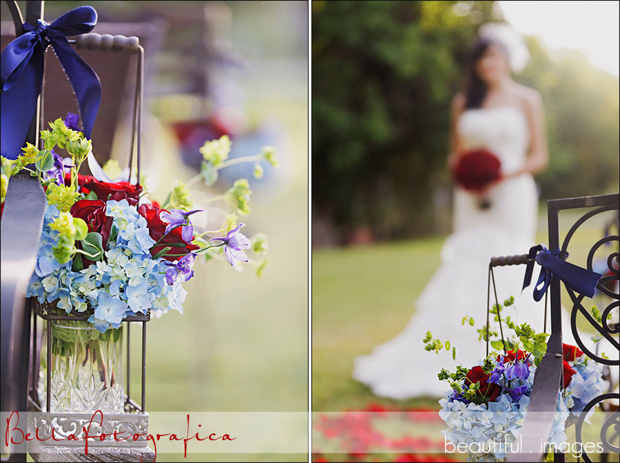 red white and blue floral lanterns