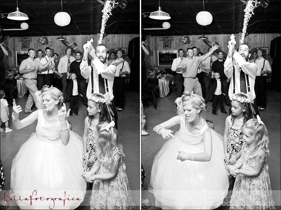bride and groom enjoying the garter toss