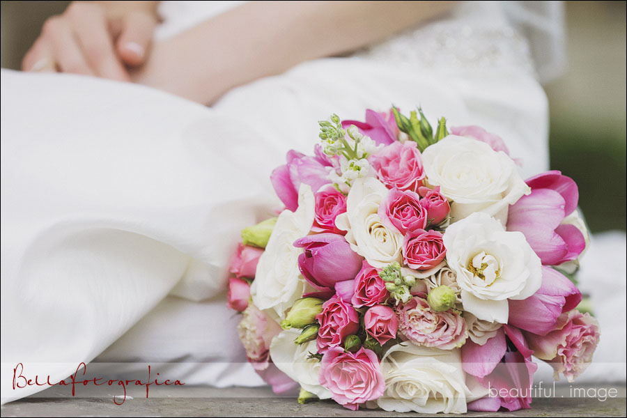 fresh flower pink and white bridal bouquet