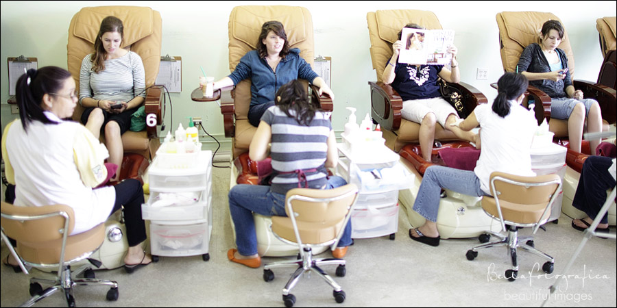 bride and bridesmaids at nederland nails getting pedicure