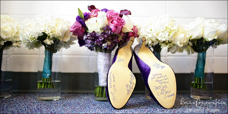 brides shoes and bouquets