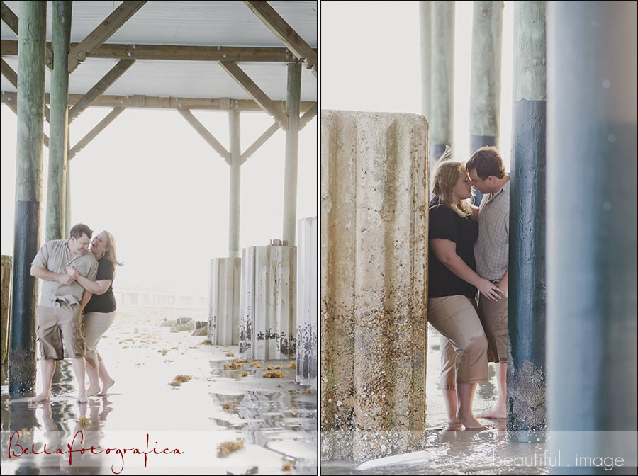 engaged couple playing on galveston beach