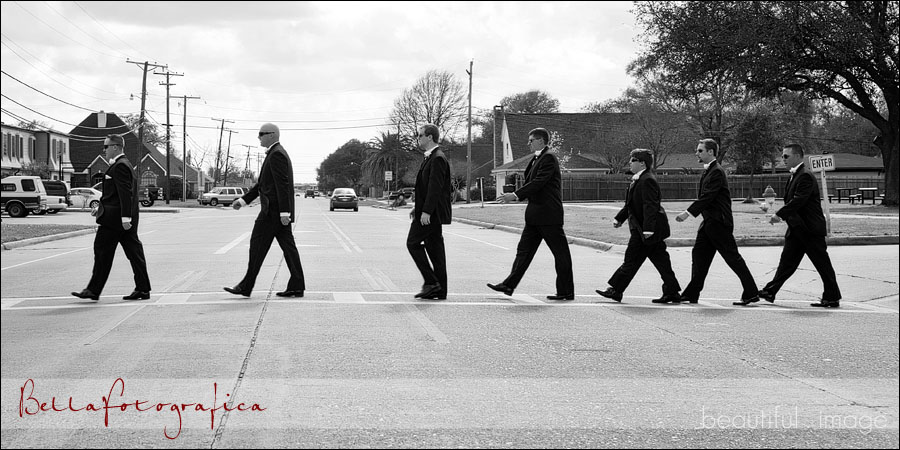 groom and his men marching to church