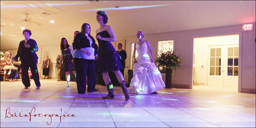bridesmaids line dancing at reception
