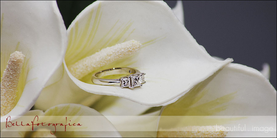 wedding ring in cala lillies