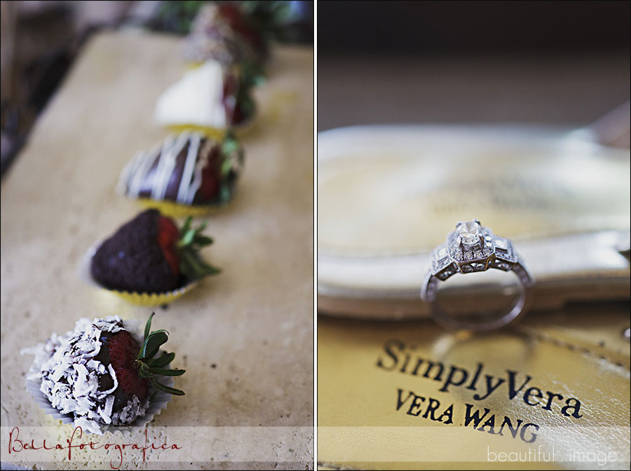 chocolate covered strawberries and wedding rings