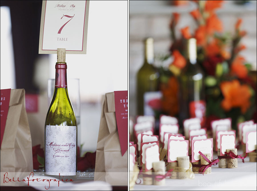 wine bottle details for outdoor vineyard wedding