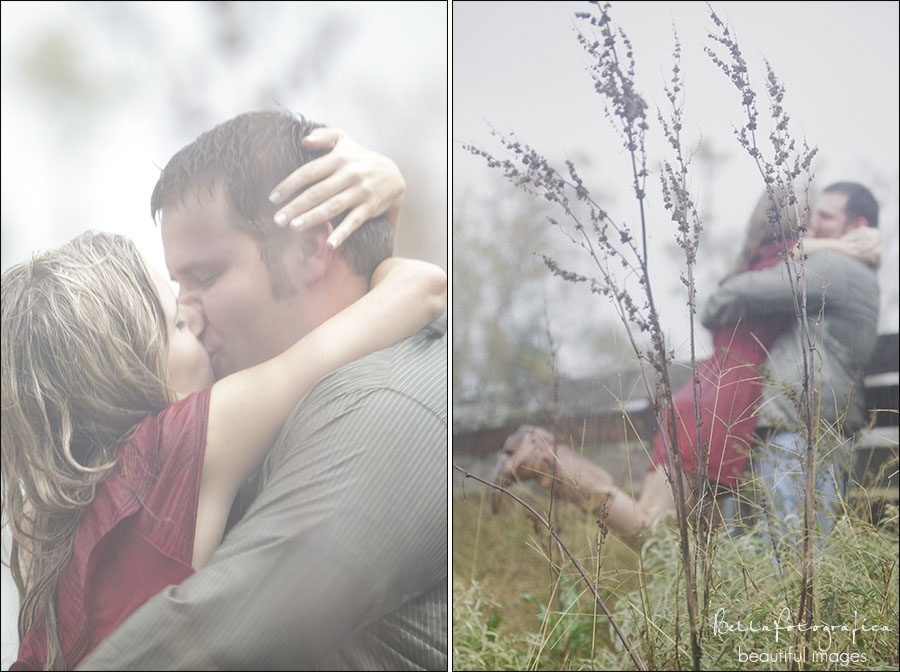 outdoor engagement photos in the rain