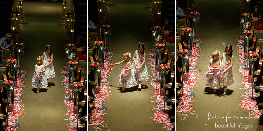 flowergirls dropping rose petals along the aisle